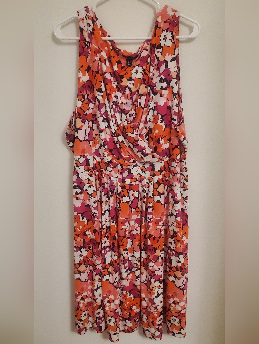 Lands' End Draped Sleeveless Midi Dress in Orange, Pink & Cream 3X Spring Garden